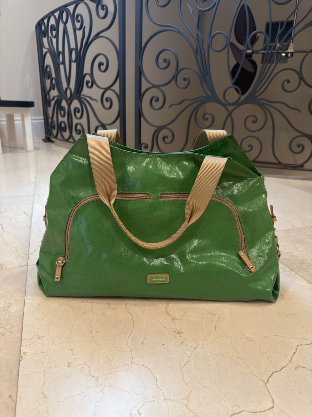 Franco Sarto Green Tote with Beige Straps